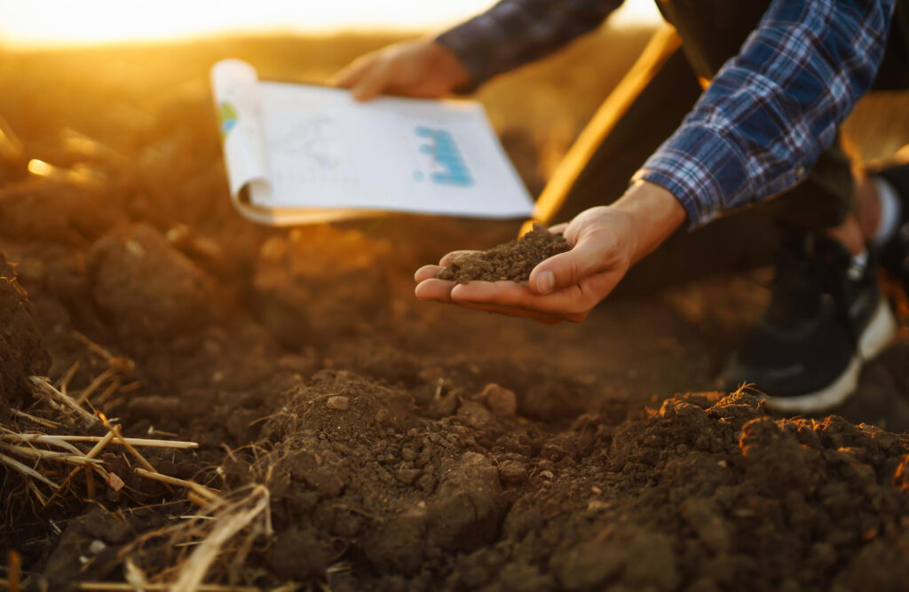 analise-de-solo-agricultor-coletando-a-analise